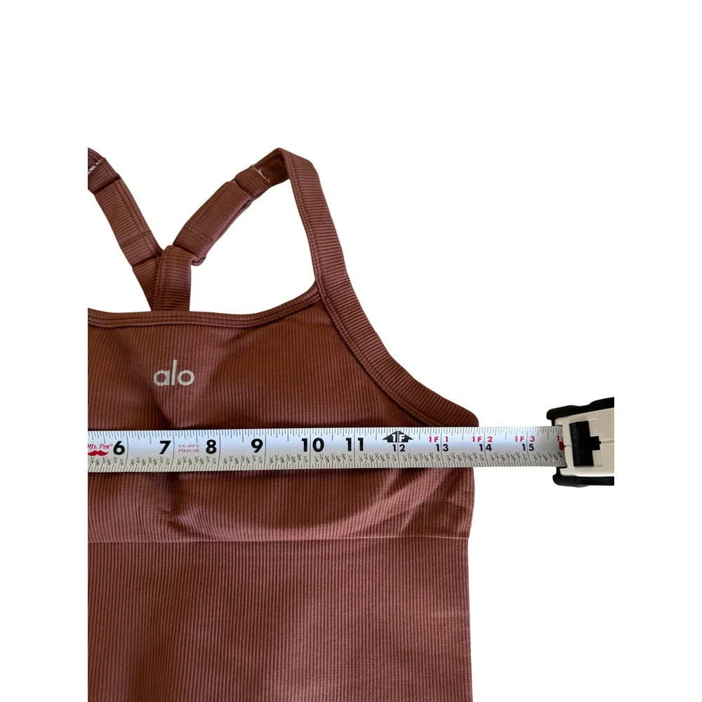 Alo Yoga Seamless Ribbed Favorite Bra Tank & Biker Shorts Set Brown Est Size M